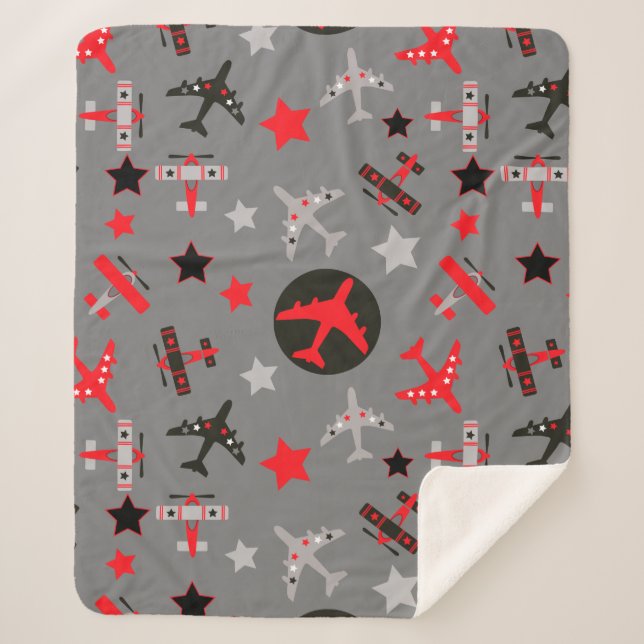 Red Black Gray AIrplanes-Muster Sherpadecke (Vorderseite)
