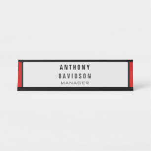 Red Black Gray Border Pattern Business Card Schreibtischnamensplakette