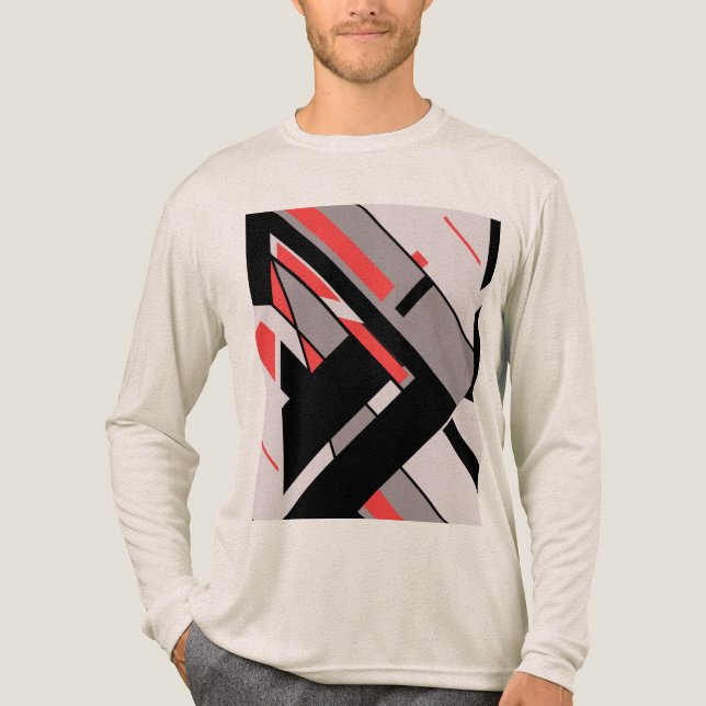 Red Black Gray Geometric MCM-ähnliches Diagonal-De Tri-Blend Shirt (Vorderseite)