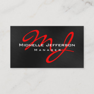 Red Black Gray Manager Monogram Business Card Visitenkarte