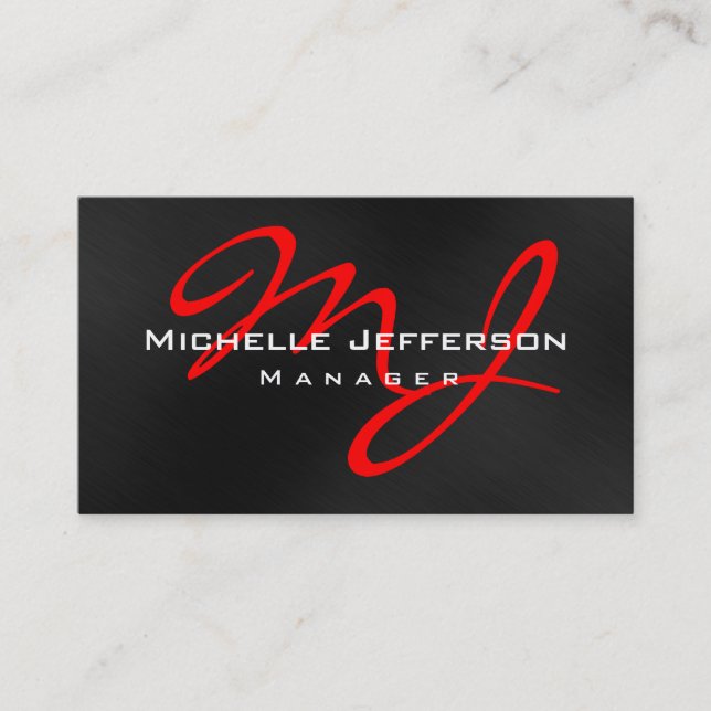 Red Black Gray Manager Monogram Business Card Visitenkarte (Vorderseite)