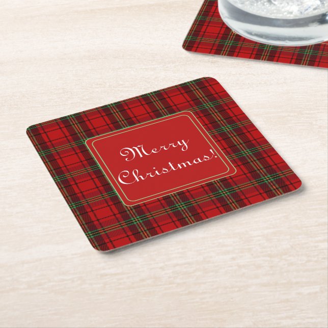 Red Black Green Cosy Plaid Frohe Weihnachten Rechteckiger Pappuntersetzer (angewinkelt)