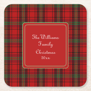 Red Black Green Cosy Plaid - Name Rechteckiger Pappuntersetzer
