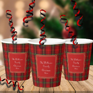 Red Black Green Cosy Plaid Pappbecher