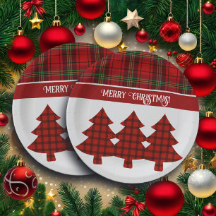 Red Black Green Cosy Tartan Pappteller