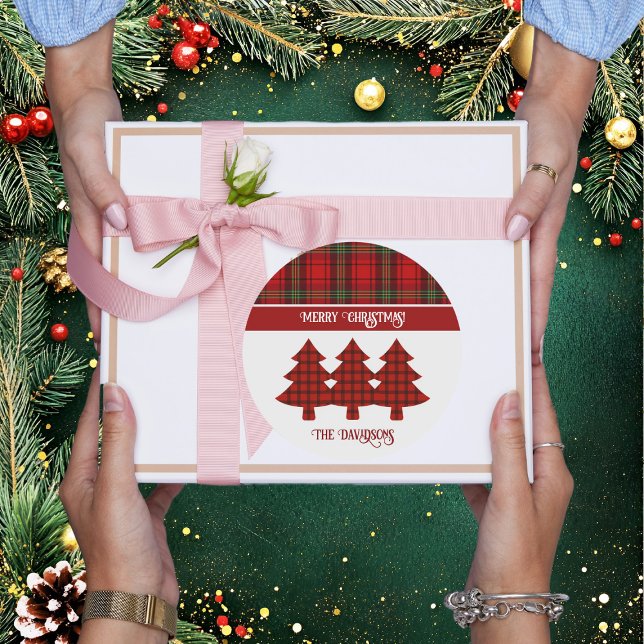 Red Black Green Cosy Tartan Runder Aufkleber (Von Creator hochgeladen)