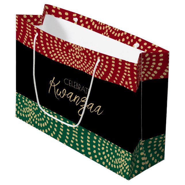 Red Black Green Gold Kwanza Große Geschenktüte (Vorderseite Schrägansicht)