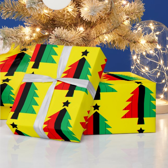 Red Black Green Kwanzaa Weihnachtsbaum Gelb Geschenkpapier (Feiertage)