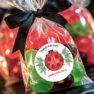Red Black Green Ladybug Watercolor Babydusche Runder Aufkleber