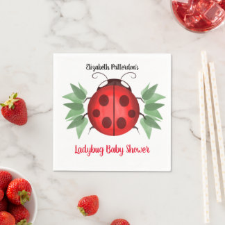 Red Black Green Ladybug Watercolor Babydusche Serviette