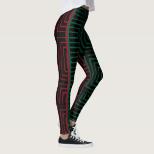 Red Black Green Maze African Mud Cloud Leggings
