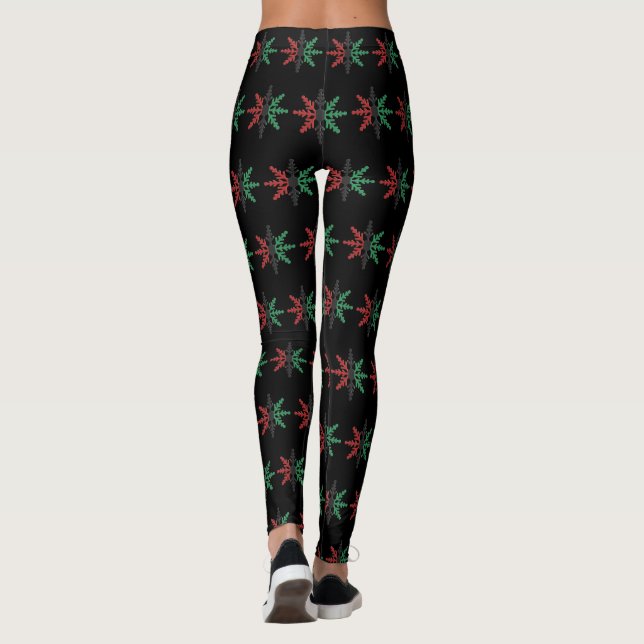 Red Black Green Snowflakes Pattern Kwanzaa Leggings (Rückseite)