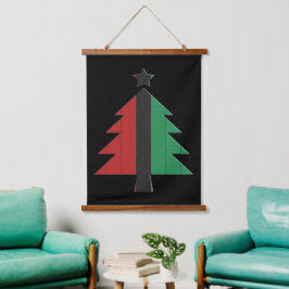 Red Black Green Strie Weihnachtsbaum Kwanzaa Wandteppich Mit Holzrahmen