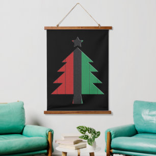Red Black Green Strie Weihnachtsbaum Kwanzaa Wandteppich Mit Holzrahmen
