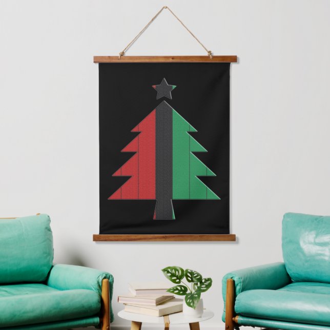 Red Black Green Strie Weihnachtsbaum Kwanzaa Wandteppich Mit Holzrahmen (Wohnzimmer)