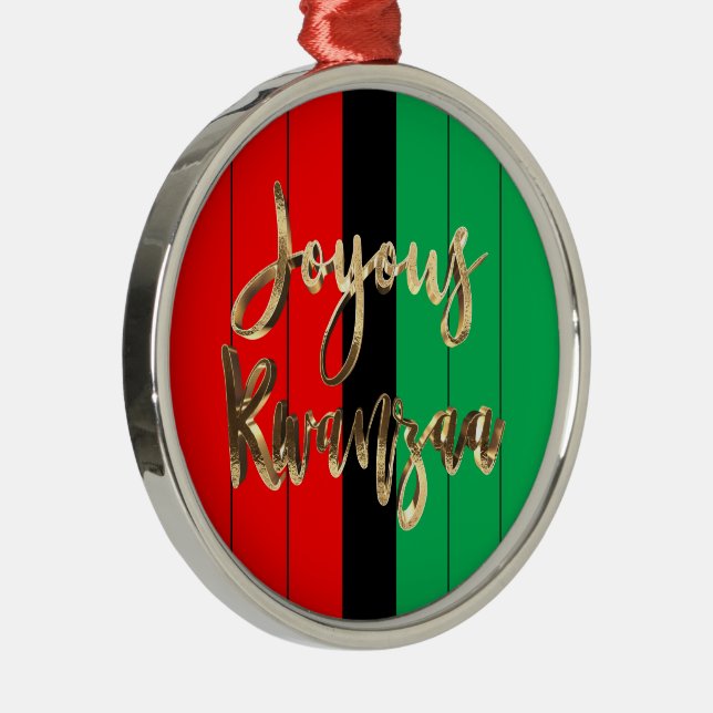 Red Black Green Strip Muster Joyous Kwanzaa Ornament Aus Metall (Rechts)