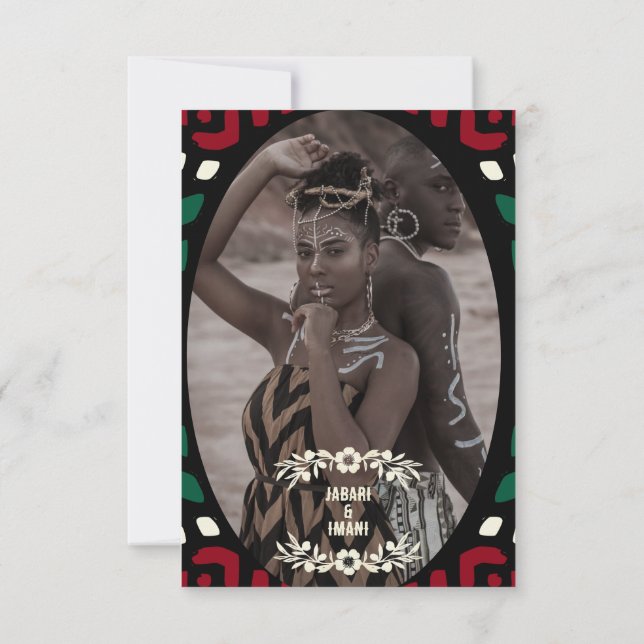Red Black Green Tribal African Wedding RSVP Karte (Rückseite)
