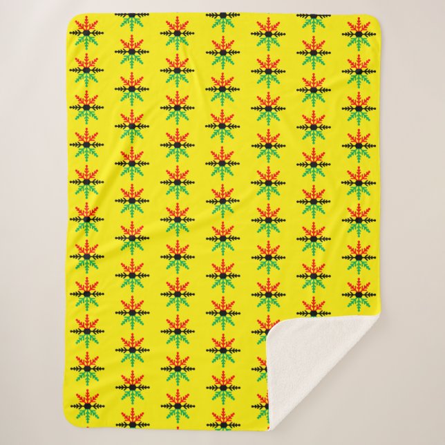 Red Black Green Yellow Snowflakes Pattern Kwanzaa Sherpadecke (Vorderseite)