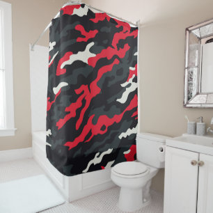 Red Black Grey White Camouflage Camouflage Pattern Duschvorhang