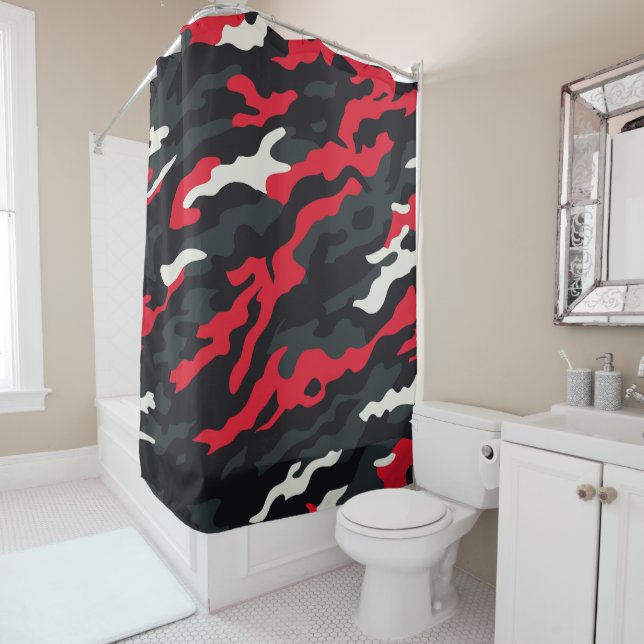 Red Black Grey White Camouflage Camouflage Pattern Duschvorhang (Beispiel)