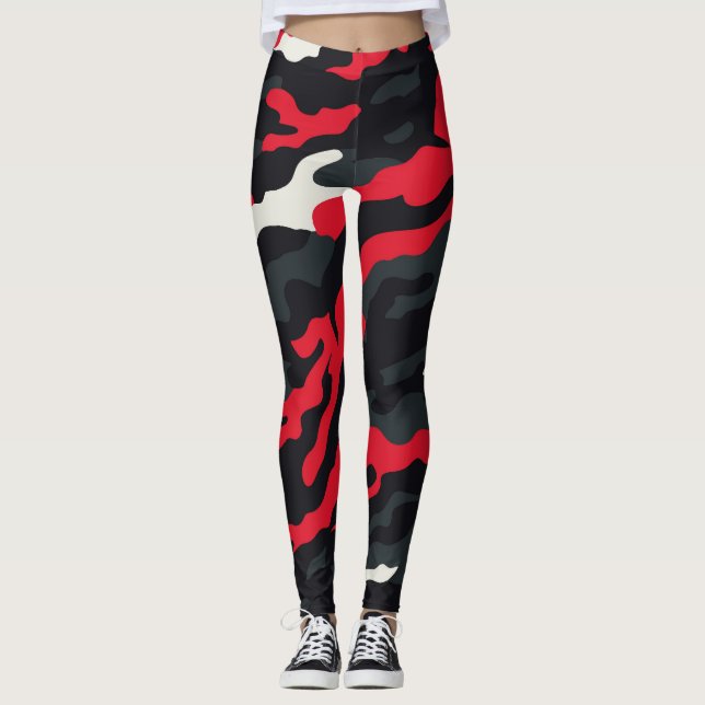 Red Black Grey White Camouflage Camouflage Pattern Leggings (Vorderseite)