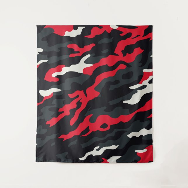 Red Black Grey White Camouflage Camouflage Pattern Wandteppich (Vorderseite)