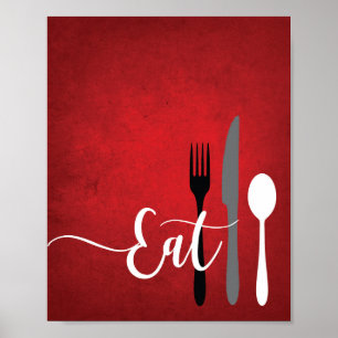 Red Black Grey White Kitchen Zitat EAT Wall Art Poster