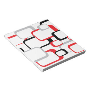 Red Black Grey White Retro Squares Muster Notizblock