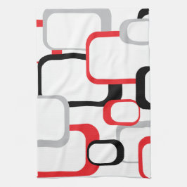 Red Black Grey White Squares Muster Retro Geschirrtuch