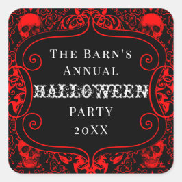 Red Black Halloween Damask Skull Gothic Custom Quadratischer Aufkleber