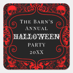 Red Black Halloween Damask Skull Gothic Custom Quadratischer Aufkleber