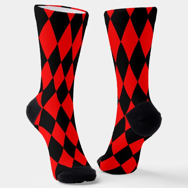 Red Black Harlequin Diamonds Checkers Design  Socken (Von Creator hochgeladen)