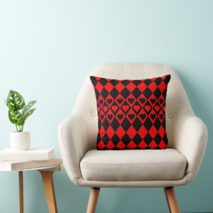 Red & Black Harlequin mit Herz-Throw-Kissen Kissen