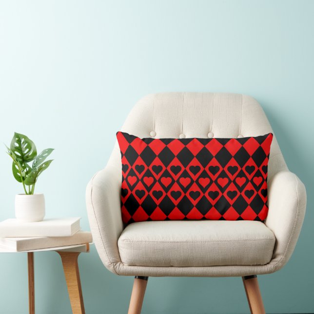 Red & Black Harlequin mit Herz-Throw-Kissen Lendenkissen (Stuhl )