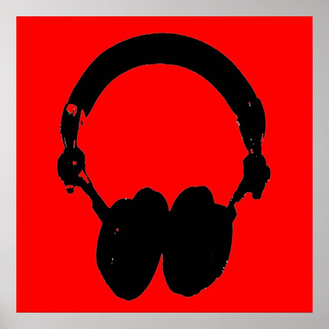 Red Black Headphone Silhouette Pop Art Poster (Vorne)