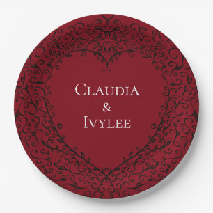 Red Black Heart Wedding Gothic Pappteller