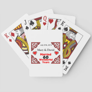 Red Black Hearts Names & Date 60 Yr Jahrestag Spielkarten