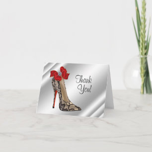 Red Black High Heel Shoe Thank You Cards Dankeskarte