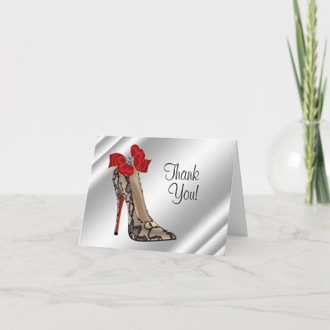 Red Black High Heel Shoe Thank You Cards Dankeskarte (Vorderseite)