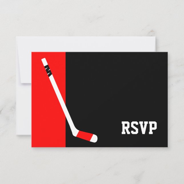 Red Black Hockey Bar Mitzvah UAWG RSVP Karte (Vorderseite)