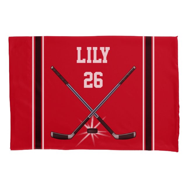 Red Black Hockey Pillowcase für Lily bestellen Kissenbezug (Vorderseite)