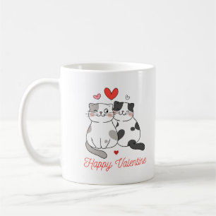 Red Black Illustriert Niedliche Katzen Happy Valen Kaffeetasse