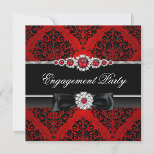 Red & Black Jewel Damask Engagement Party einladen Einladung