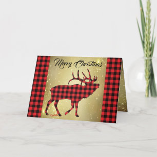 Red & Black Kariert Bull Elk Weihnachtskarte Feiertagskarte