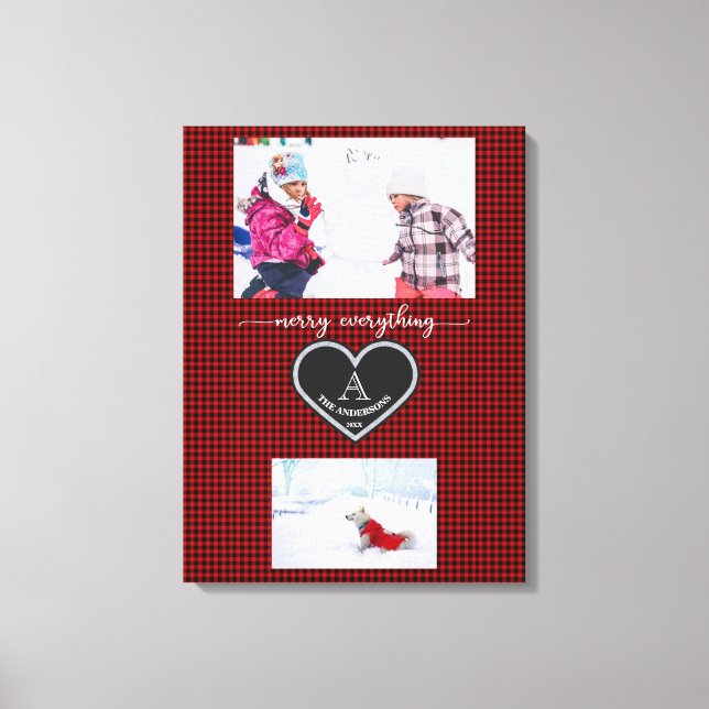 Red Black Kariert Christmas Quote Monogram Foto Leinwanddruck (Vorderseite)
