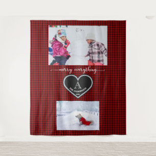 Red Black Kariert Christmas Quote Monogram Foto Wandteppich