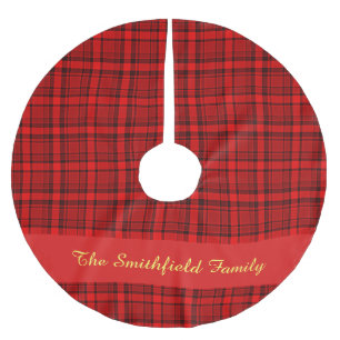 Red Black Kariert Familienname Polyester Weihnachtsbaumdecke