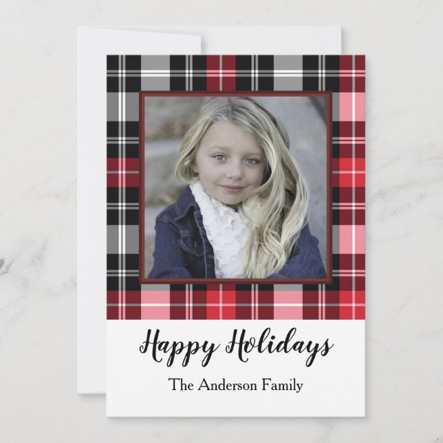 Red Black Kariert Feiertagskarte (Vorderseite)