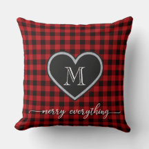 Red Black Kariert Pattern Weihnachts-Herz-Monogram