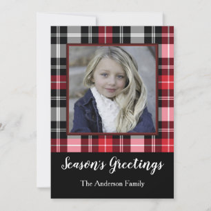 Red Black Kariert Season's Greetings mit Foto Feiertagskarte